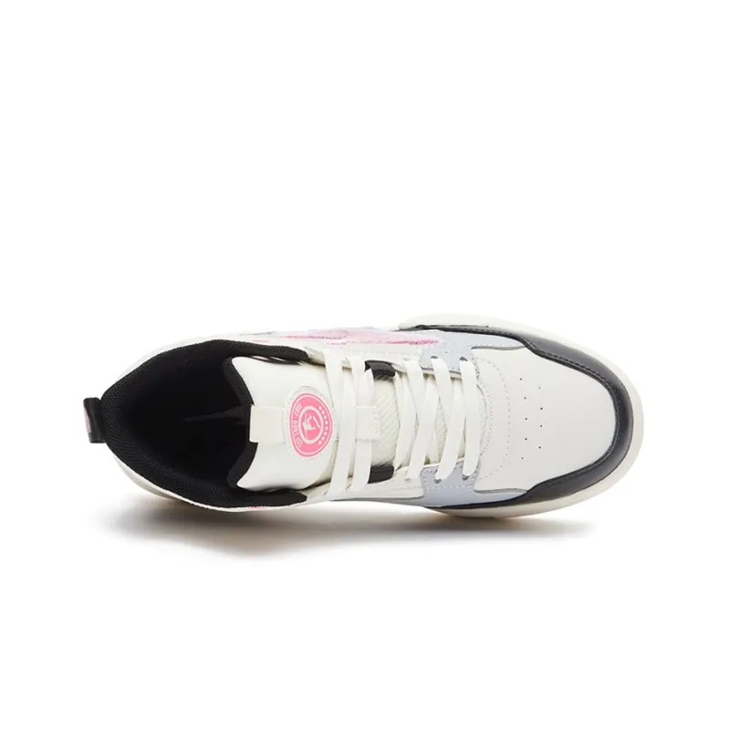 Erke Cream Slip Resistant Cushioning Wear Resistant Mid Top Skateboard Shoes Women's White Black-2