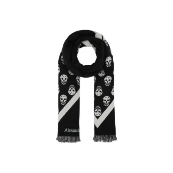 Alexander McQueen Skull-Printed Frayed Scarf