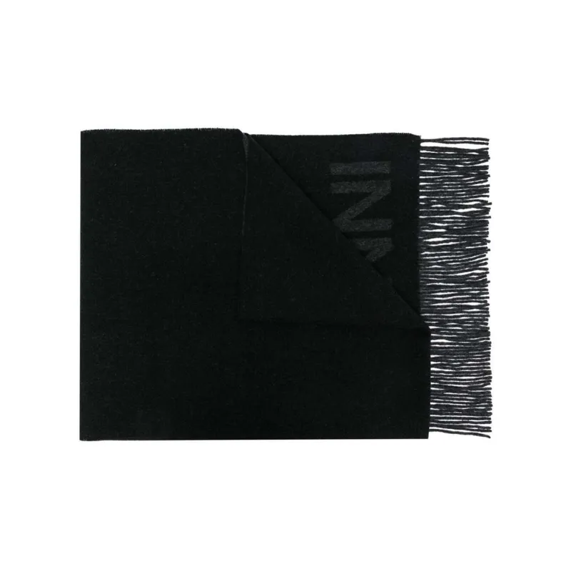 GANNI Logo Detailed Fringed Scarf-1