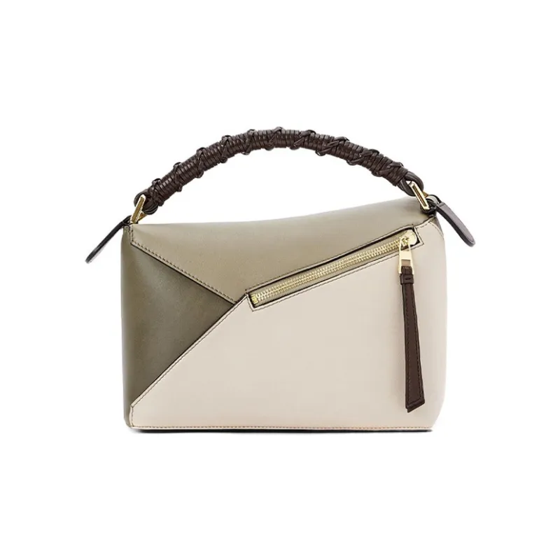 LOEWE Puzzle Napa Calf Leather Handheld Shoulder Bag Crossbody Bag Small Size Women's Olive Green Plaited Wheat-2