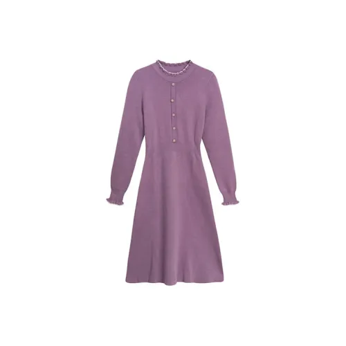 Olrain Long-Sleeved Dresses Women's Purple