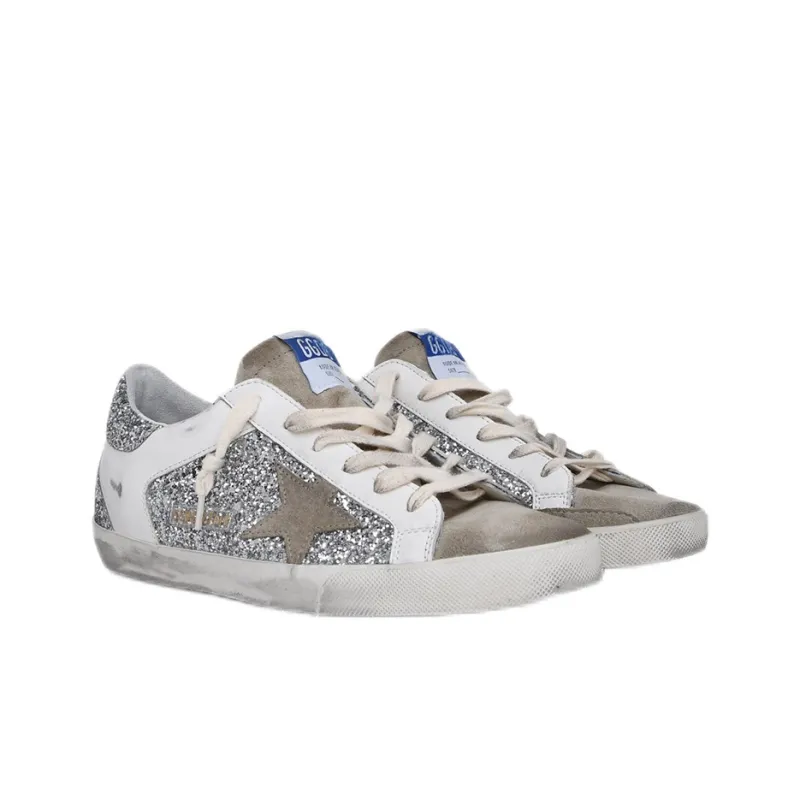 Golden Goose Super Star Stylish Skateboarding Shoes Women's Silver Vintage Version-3