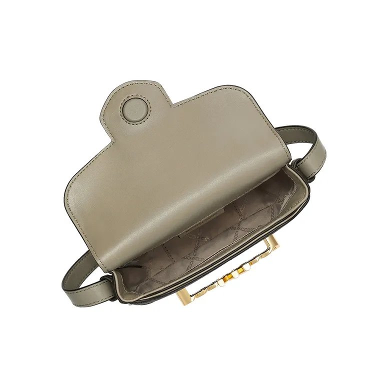 MICHAEL KORS Hally Leather Saddle Bag, Shoulder Bag, Crossbody Bag Extra Small Women's Dark Brown/Light Army Green-2