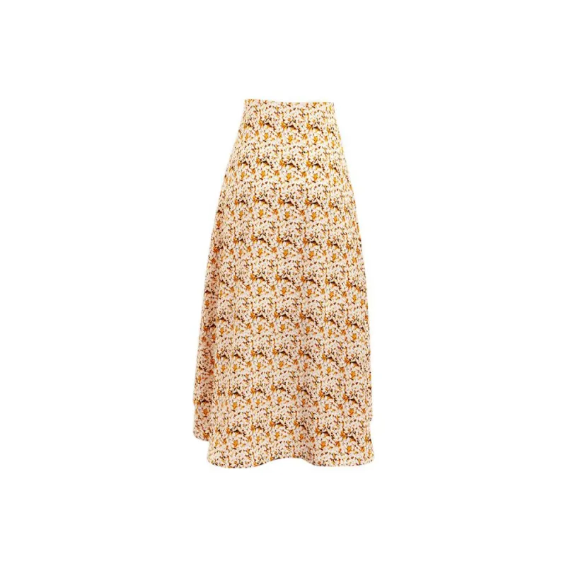 Olrain Casual Long Skirts Women's Yellow Floral-1