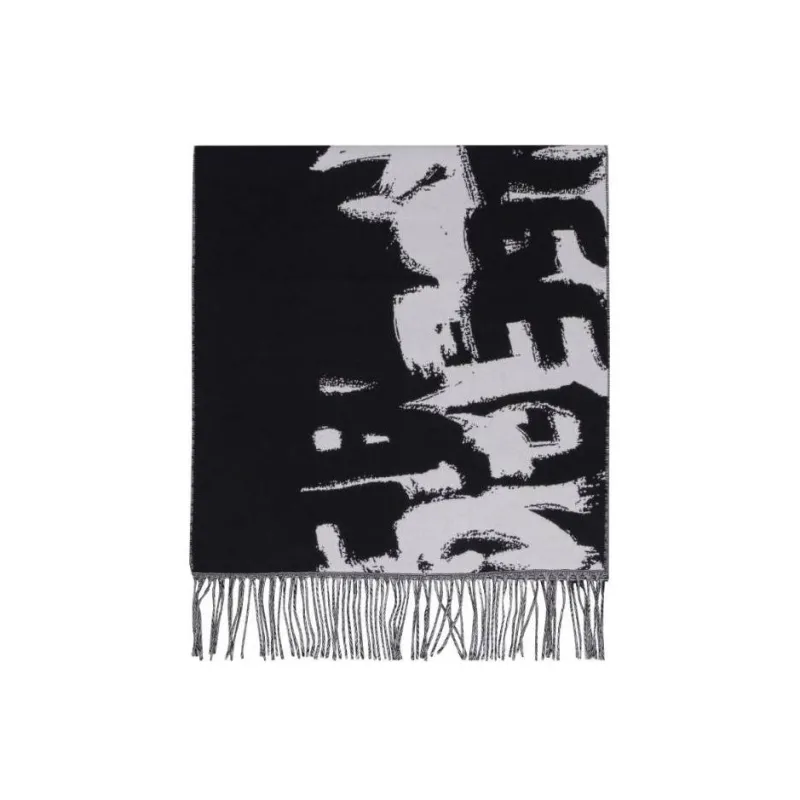 Alexander McQueen Graffiti Logo Print Fringed Scarf-0