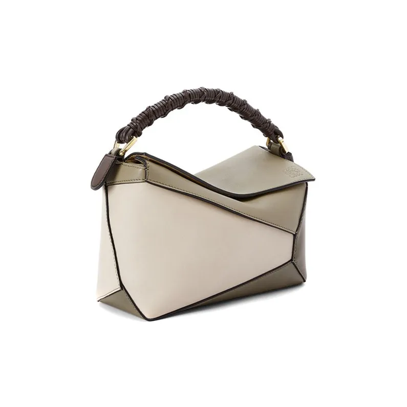 LOEWE Puzzle Napa Calf Leather Handheld Shoulder Bag Crossbody Bag Small Size Women's Olive Green Plaited Wheat-1