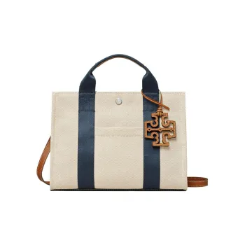 TORY BURCH Canvas With Leather Trim Tote Bag, Shopping Bag, Handbag Trumpets Women's Natural Beige