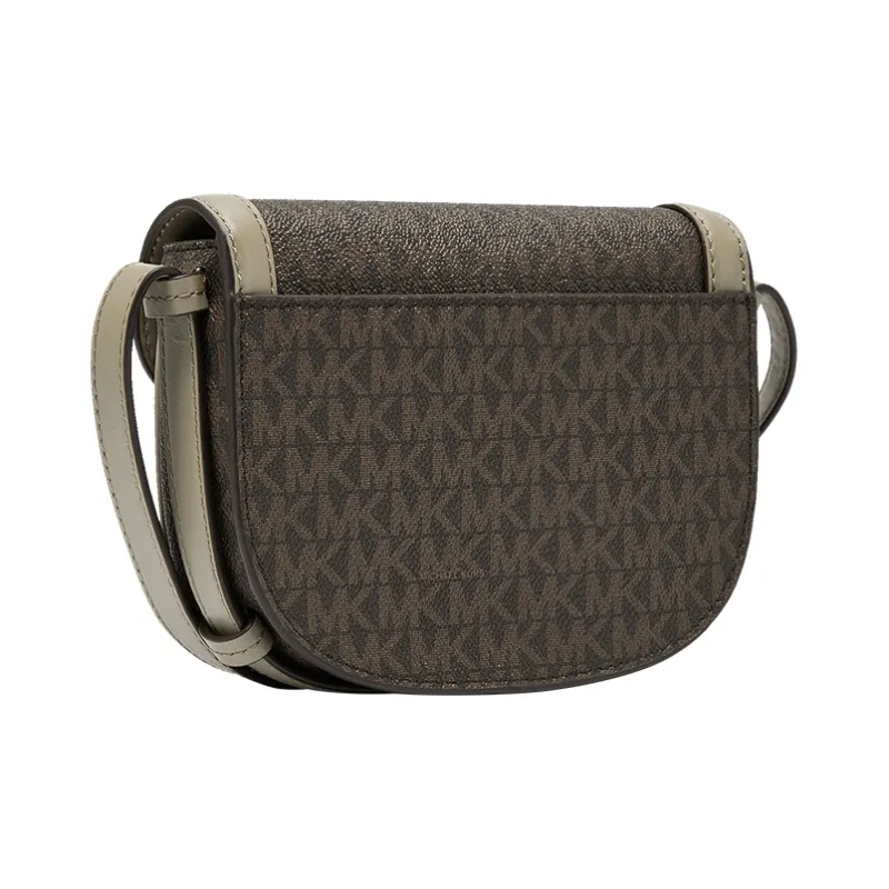MICHAEL KORS Hally Leather Saddle Bag, Shoulder Bag, Crossbody Bag Extra Small Women's Dark Brown/Light Army Green-1