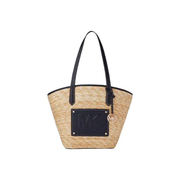 MICHAEL KORS Kimberly Artificial Leather Tote Bag, Shopping Bag, Shoulder Bag Large Size Women's Straw & Black-0