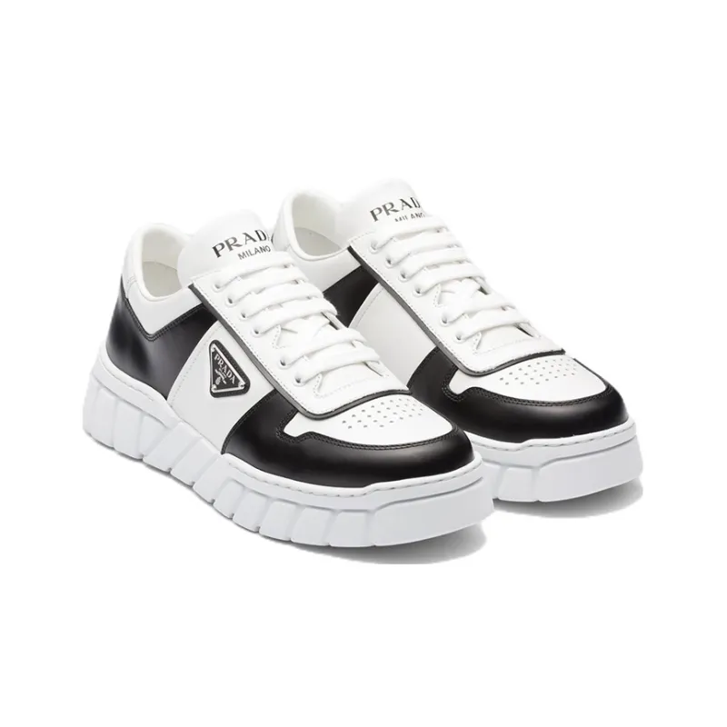 PRADA Voluminous Sneakers Leather White Black-2