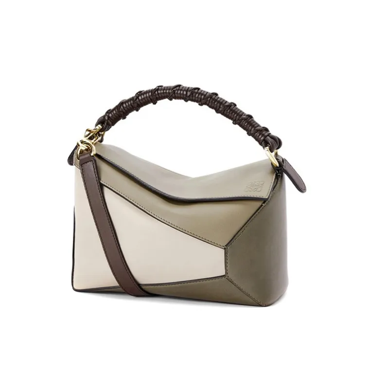 LOEWE Puzzle Napa Calf Leather Handheld Shoulder Bag Crossbody Bag Small Size Women's Olive Green Plaited Wheat-0