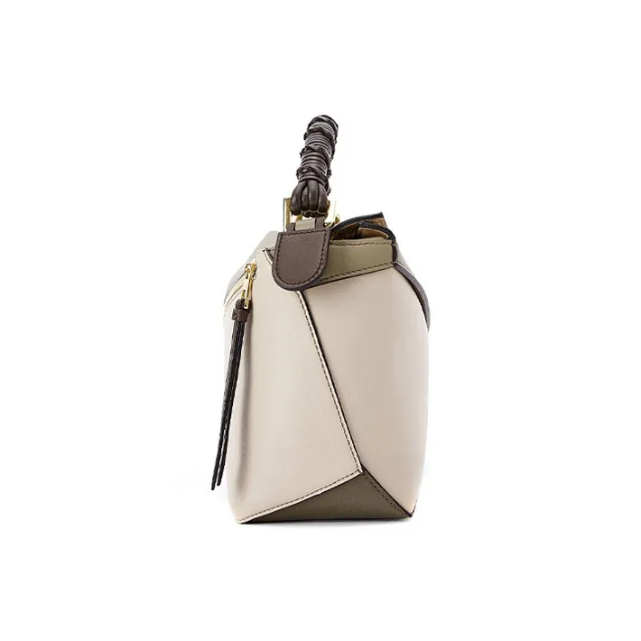 LOEWE Puzzle Napa Calf Leather Handheld Shoulder Bag Crossbody Bag Small Size Women's Olive Green Plaited Wheat-3