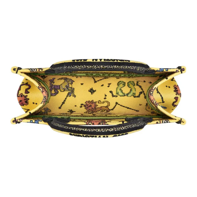 DIOR BookTote Embroidery Tote Bag Shopping Bag Shoulder Bag Handbag Small Size Women's Yellow-3