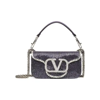 Valentino Locò Leather Baguette Bag Handbags Shoulder Bag Crossbody Bag Mini Women's Dark Purple/Silver