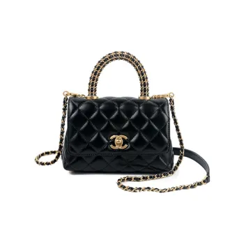 CHANEL COCO Handle Calfskin Mouth Cover Bag Chain Bag Shoulder Bag Crossbody Bag Handbag Women's Black