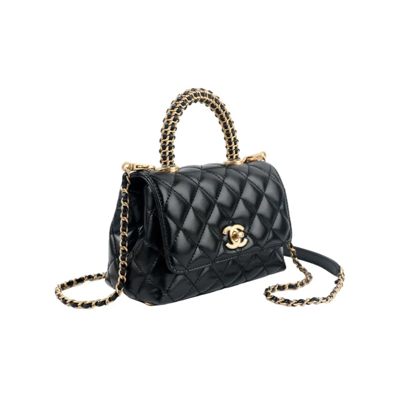 CHANEL Coco Handle Calfskin Flap Bag, Chain Bag, Shoulder Bag, Crossbody Bag, Handbag Women's Black-2