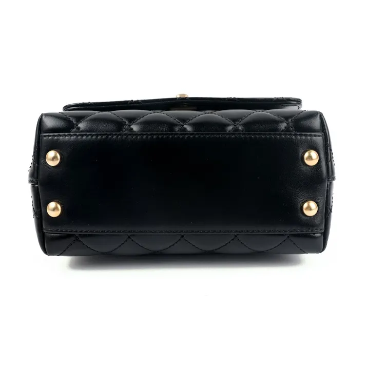 CHANEL Coco Handle Calfskin Flap Bag, Chain Bag, Shoulder Bag, Crossbody Bag, Handbag Women's Black-3