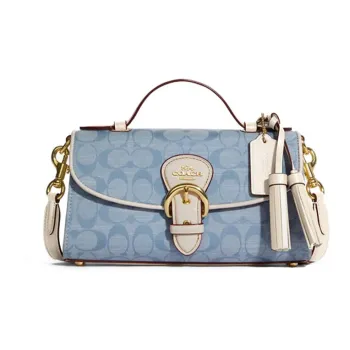 COACH Kleo Canvas With Leather And Smooth Leather Shoulder Bag Crossbody Bag Handbag Women's Blue Monogram