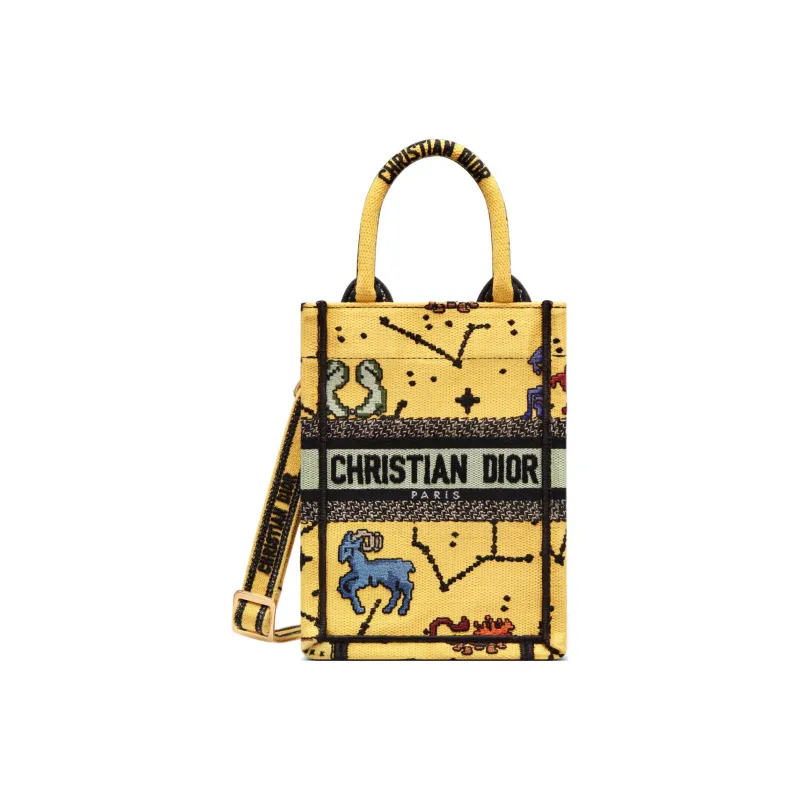 DIOR BookTote Embroidery Handbag Mini Women's Yellow-0
