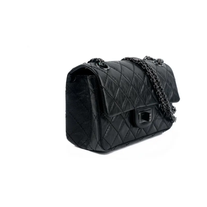 CHANEL 2.55 Vintage Calfskin Chain Bag, Flap Bag, Shoulder Bag Women's Black-1