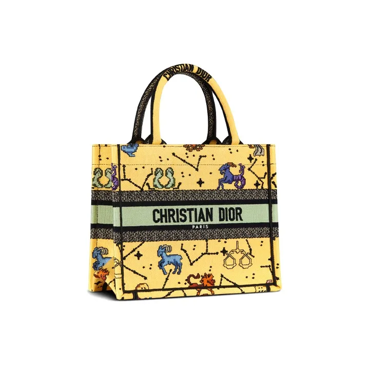 DIOR BookTote Embroidery Tote Bag Shopping Bag Shoulder Bag Handbag Small Size Women's Yellow-1