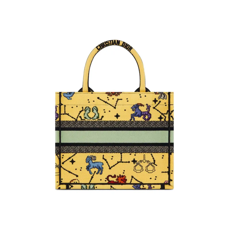 DIOR BookTote Embroidery Tote Bag Shopping Bag Shoulder Bag Handbag Small Size Women's Yellow-2
