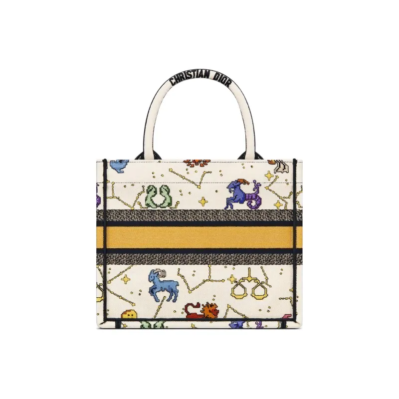 DIOR BookTote Embroidery Tote Bag Shopping Bag Shoulder Bag Handbag Small Size Women's White-2
