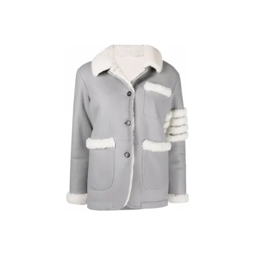 THOM BROWNE Leather Jackets Women's Gray Blue