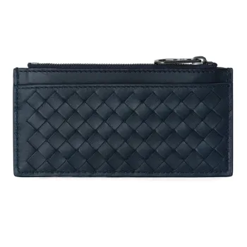 Bottega Veneta Calfskin Card Holder Wallet Men's Dark Blue