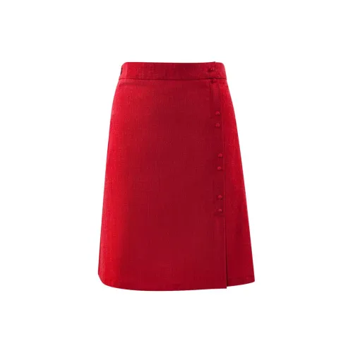 Olrain Casual Long Skirts Women's Red