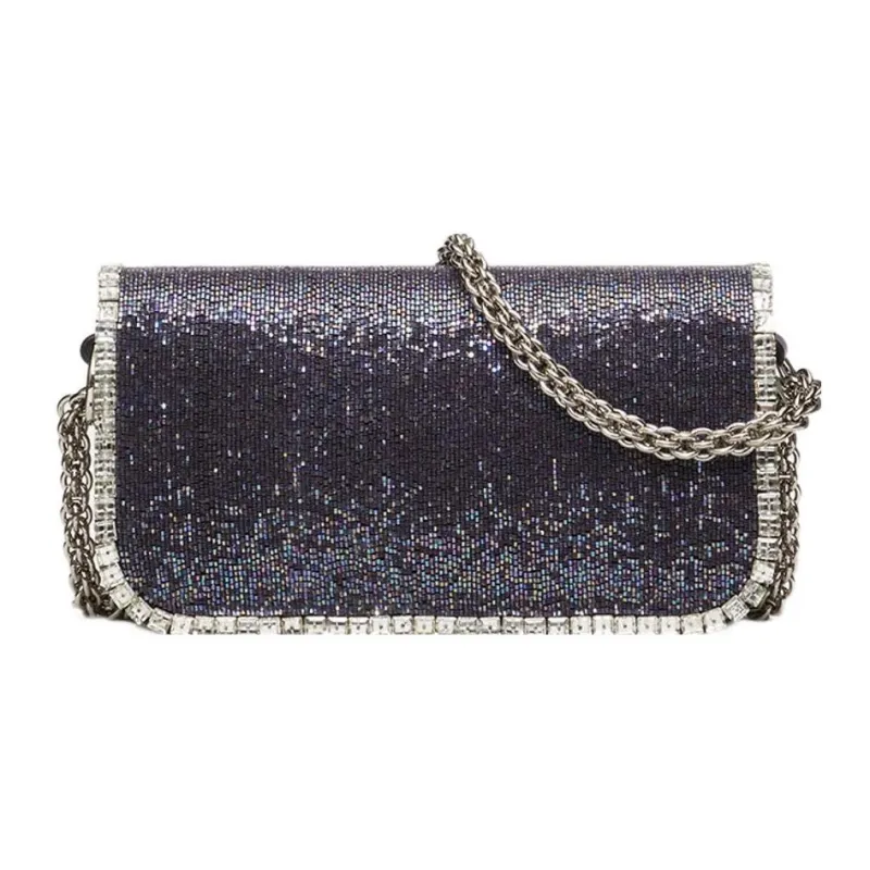 Valentino Locò Leather Baguette Bag Handbags Shoulder Bag Crossbody Bag Mini Women's Dark Purple/Silver-2