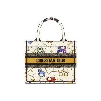 DIOR BookTote Embroidery Tote Bag Shopping Bag Shoulder Bag Handbag Small Size Women's White