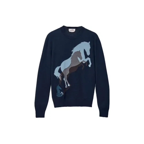 HERMES Cashmere Sweaters Men Marine Blue