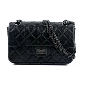 CHANEL 2.55 Vintage Calfskin Chain Bag With Zip Closure Shoulder Bag Women's Black