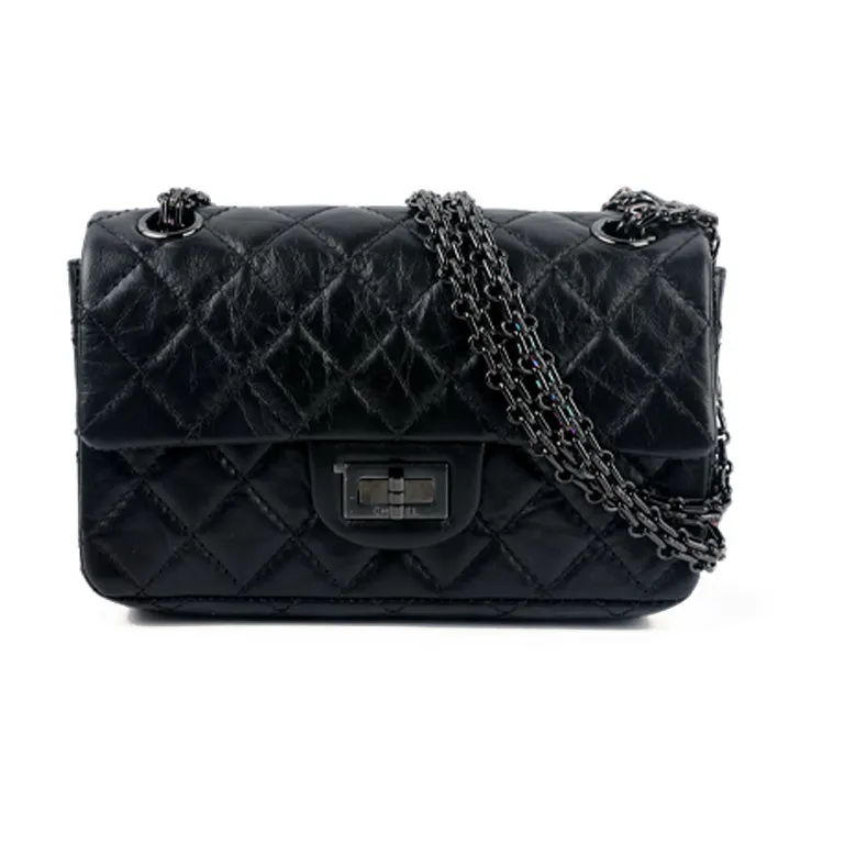 CHANEL 2.55 Vintage Calfskin Chain Bag, Flap Bag, Shoulder Bag Women's Black-0