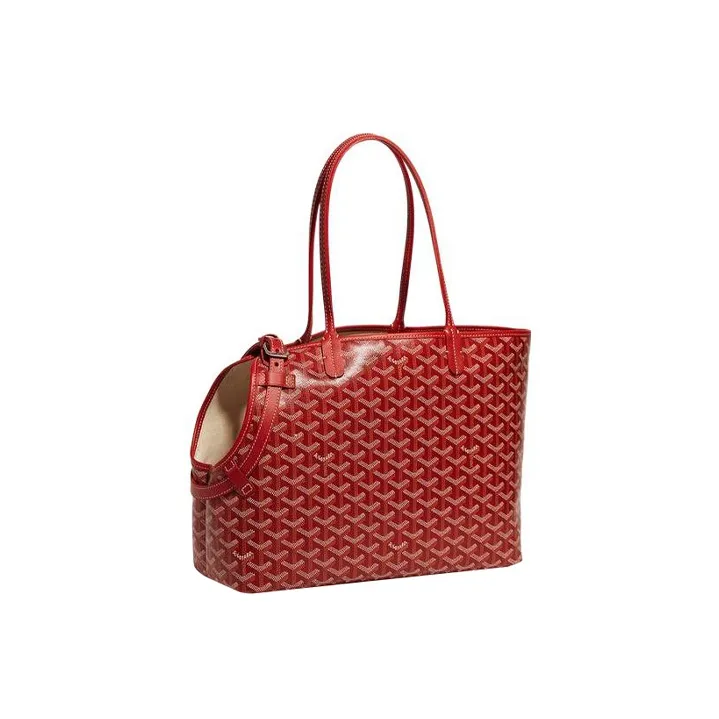 GOYARD Chien Gris Canvas With Leather Pet Bag Unisex Red-0