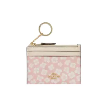 COACH Smooth Leather Coin Purses Card Holders Mini Women's Pink & White