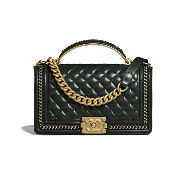 CHANEL LEBOY Cow Leather Handbag Shoulder Bag Crossbody Bag Medium Size Women's Black Gold