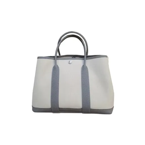 HERMES Garden Party Canvas With Negonda Calfskin Garden Bag Handbag Regular Unisex Beige Gray