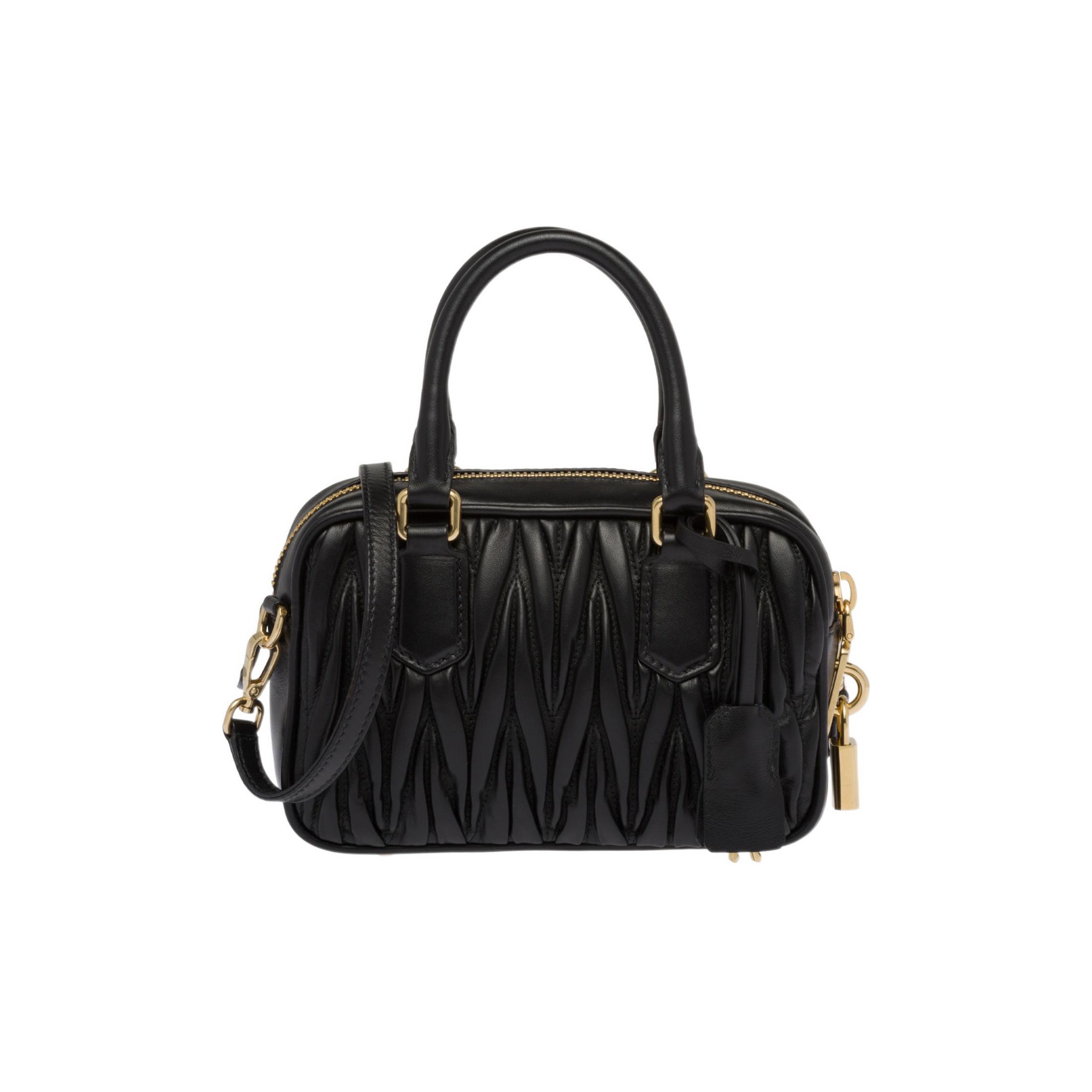 MIU MIU Matelasse Nappa Leather Top-Handle Bag Black - POIZON