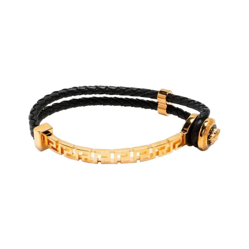 VERSACE Greca Braided Leather Bracelet-1