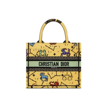 DIOR BookTote Embroidery Tote Bag Shopping Bag Shoulder Bag Handbag Small Size Women's Yellow
