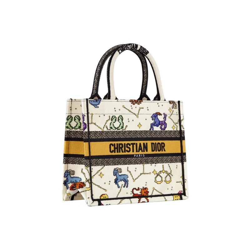 DIOR BookTote Embroidery Tote Bag Shopping Bag Shoulder Bag Handbag Small Size Women's White-1