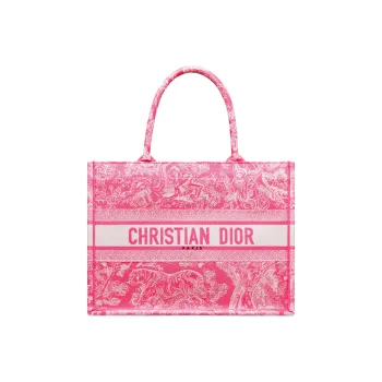 DIOR BookTote Embroidery Large Capacity Shoulder Bag Crossbody Bag Handbag Regular Women's Neon Pink