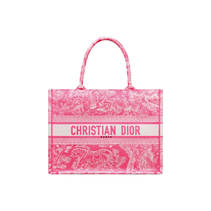 DIOR BookTote Embroidery Large Capacity Shoulder Bag Crossbody Bag Handbag Regular Women's Neon Pink-0