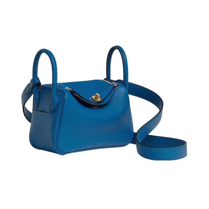 HERMES Lindy Cow Leather Handbag, Shoulder Bag, Crossbody Bag Mini Women's Bleu France French Blue-1