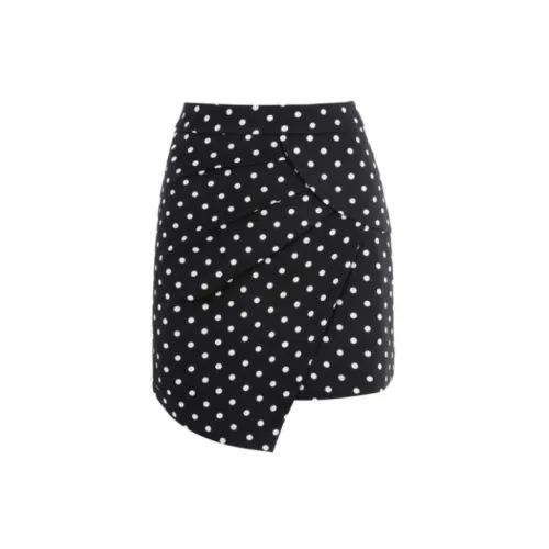 Olrain Casual Short Skirts Women's Black Background With Polka Dots