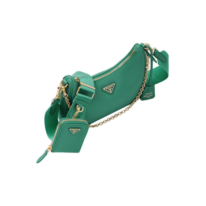 PRADA Leather 3-in-1 Shoulder Bag Portable Crossbody Bag Shoulder Bag Women's Green-1