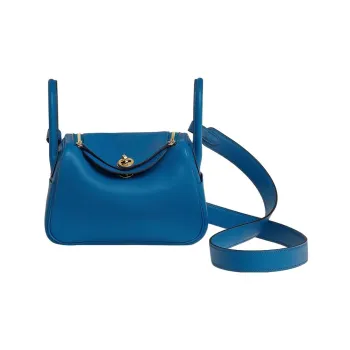 HERMES Lindy Cow Leather Handbag, Shoulder Bag, Crossbody Bag Mini Women's Bleu France French Blue
