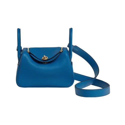 HERMES Lindy Cow Leather Handbag, Shoulder Bag, Crossbody Bag Mini Women's Bleu France French Blue